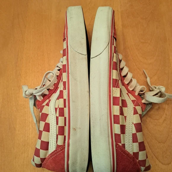 Vans Old Skool Red and White Checkerboard Canvas Sneakers Womens 8.5 Mens 7 - Picture 6 of 14